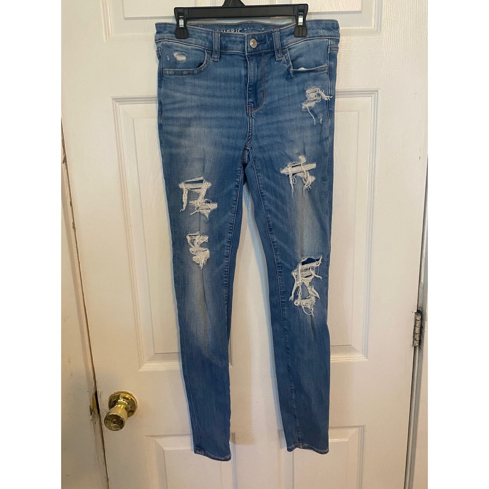 American Eagle Next Level Stretch Skinny Jeans Medium Wash Blue Denim Womens 2